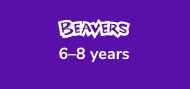 Purple poster with the word ‘BEAVERS’ in large, bold white letters with a subtle shadow effect, and ‘6–8 years’ in smaller white text beneath, all centered on a solid purple background