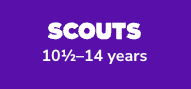 Purple rectangular graphic with the word “scouts” in bold white text centered above 10 Half-14 Years.